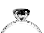 Solitaire Engagement Ring Setting for Fancy Black Heart-Shaped Center with Fine Pave Narrow Band and Prong Head in Platinum