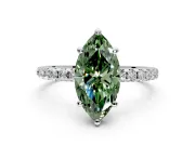Solitaire Engagement Ring Setting for Fancy Green Marquise Center with Micro Pave Band and Prong Head in Platinum