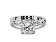 Solitaire Engagement Ring Setting for Cushion Cut Center with Channel Baguette Band and Prong Head in Platinum