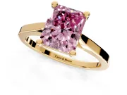 Solitaire Engagement Ring Setting for Fancy Pink Radiant Cut Center with Tapered Shoulders and Prong Head in Yellow Gold