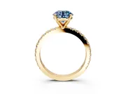 Solitaire Engagement Ring Setting for Fancy Blue Round Cut Center with Fine Pave Band and Claw Prong Head in Yellow Gold