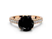 Solitaire Engagement Ring Setting for Fancy Black Round Cut Center with Partway Pave Band and Prong Head in Rose Gold