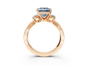 3 Stone Engagement Ring Setting for Fancy Blue Princess Cut Center with Pave Twist Band and Prong Head in Rose Gold