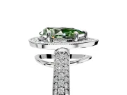 Milgrain Halo Engagement Ring Setting for Fancy Green Pear-Shaped Center with Three-Sided Pave Band and Prong Head in Platinum