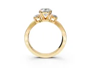 3 Stone Engagement Ring Setting for Oval Center with Pave Twist Band and Prong Head in Yellow Gold