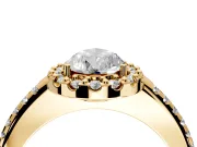 Pave Halo Engagement Ring Setting for Pear-Shaped Center with Single Row Pave Band and Prong Head in Yellow Gold
