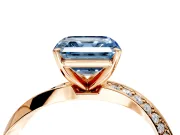 Side Accent Engagement Ring Setting for Fancy Blue Asscher Cut Center with Accent Shoulders and Prong Head in Rose Gold