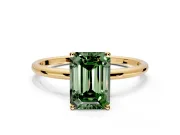 Solitaire Engagement Ring Setting for Fancy Green Emerald Cut Center with Straight Thin Band and Prong Head in Yellow Gold