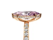 Hidden Halo Engagement Ring Setting for Fancy Pink Marquise Center with Pave Band and Prong Head in Rose Gold