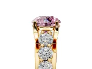 Solitaire Engagement Ring Setting for Fancy Pink Round Cut Center with Graduated Shared Prongs and Prong Head in Yellow Gold