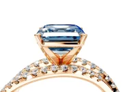 Solitaire Engagement Ring Setting for Fancy Blue Asscher Cut Center with Woven 3-Strand Pave Band and Prong Head in Rose Gold