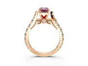 Solitaire Engagement Ring Setting for Fancy Pink Emerald Cut Center with Pave Cathedral Shoulders and Prong Head in Rose Gold