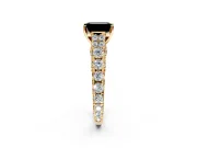 Solitaire Engagement Ring Setting for Fancy Black Emerald Cut Center with Pave Cathedral Shoulders and Prong Head in Yellow Gold