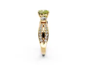 3 Stone Engagement Ring Setting for Fancy Yellow Cushion Cut Center with Pave Twist Band and Prong Head in Yellow Gold