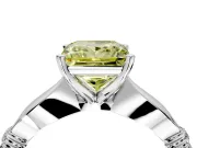 Solitaire Engagement Ring Setting for Fancy Yellow Princess Cut Center with Carved Leaf Shoulders and Prong Head in Sterling Silver