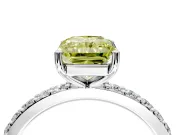 Solitaire Engagement Ring Setting for Fancy Yellow Radiant Cut Center with Round Cut Pave Band and Prong Head in White Gold