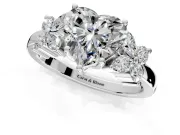 Floral Engagement Ring Setting for Heart-Shaped Center with Marquise Cluster Shoulders and Prong Head in White Gold