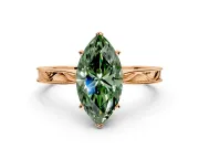 Solitaire Engagement Ring Setting for Fancy Green Marquise Center with Engraved Milgrain Band and Prong Head in Rose Gold