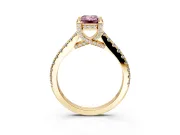 Solitaire Engagement Ring Setting for Fancy Pink Emerald Cut Center with Widening Pave Band and Claw Prong Head in Yellow Gold
