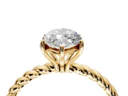 Solitaire Engagement Ring Setting for Marquise Center with Plain Twisted Rope Band and Prong Head in Yellow Gold