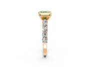 Shared-Prong Engagement Ring Setting for Fancy Yellow Asscher Cut Center with Graduated Accents and Prong Head in Rose Gold