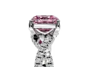 Solitaire Engagement Ring Setting for Fancy Pink Asscher Cut Center with Narrow Twist Pave Band and Prong Head in Platinum