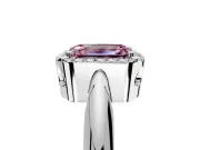 Halo Engagement Ring Setting for Fancy Pink Emerald Cut Center with Tapered Plain Band and Prong Head in Platinum