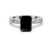 Solitaire Engagement Ring Setting for Fancy Black Emerald Cut Center with Engraved Milgrain Band and Prong Head in Platinum