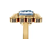 Cluster Halo Engagement Ring Setting for Fancy Blue Princess Cut Center with Milgrain Bezel Accents and Prong Head in Yellow Gold