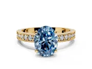 Milgrain Pave Engagement Ring Setting for Fancy Blue Oval Center with Accent Band and Prong Head in Yellow Gold