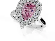 Single Halo Engagement Ring Setting for Fancy Pink Pear-Shaped Center with Corner Claws, Plain Band and Prong Head in Platinum