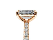 Solitaire Engagement Ring Setting for Emerald Cut Center with Fine Pave Narrow Band and Prong Head in Rose Gold