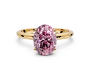 Hidden Halo Engagement Ring Setting for Fancy Pink Oval Center with Thin Round-Wire Band and Prong Head in Yellow Gold