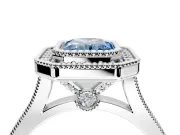 Halo Engagement Ring Setting for Fancy Blue Radiant Cut Center with Milgrain Frame, Pave Band and Prong Head in Sterling Silver