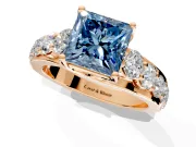 Solitaire Engagement Ring Setting for Fancy Blue Princess Cut Center with Graduated Shared Prongs and Prong Head in Rose Gold