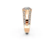 Halo Engagement Ring Setting for Cushion Cut Center with Wide-Open Pave Split Shank and Prong Head in Rose Gold