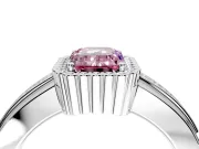 Halo Engagement Ring Setting for Fancy Pink Emerald Cut Center with Wide Band, Inlaid Accent Row and Prong Head in Platinum