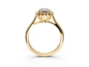 Starburst Halo Engagement Ring Setting for Emerald Cut Center with Thin Round-Wire Band and Prong Head in Yellow Gold