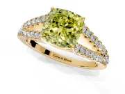 Solitaire Engagement Ring Setting for Fancy Yellow Cushion Cut Center with Pave Split Shank and Prong Head in Yellow Gold