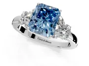 Solitaire Engagement Ring Setting for Fancy Blue Radiant Cut Center with Marquise Flower Shoulders and Prong Head in Sterling Silver