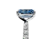 Solitaire Engagement Ring Setting for Fancy Blue Emerald Cut Center with Micro Pave Band and Prong Head in Platinum