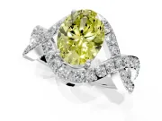 Halo Engagement Ring Setting for Fancy Yellow Oval Center with Pave Infinity Twist Band and Prong Head in Platinum