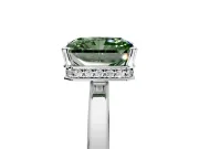 Hidden Halo Engagement Ring Setting for Fancy Green Radiant Cut Center with Wide Flat Plain Band and Prong Head in White Gold