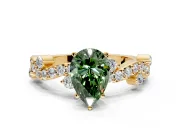 Solitaire Engagement Ring Setting for Fancy Green Pear-Shaped Center with Bar-Station Pave Twist and Prong Head in Yellow Gold