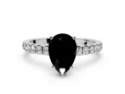 Open Basket Engagement Ring Setting for Fancy Black Pear-Shaped Center with Pave Band and Prong Head in White Gold
