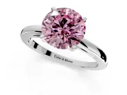 Solitaire Engagement Ring Setting for Fancy Pink Round Cut Center with Basket Rail and Prong Head in White Gold
