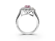 Large Accent Halo Engagement Ring Setting for Fancy Pink Emerald Cut Center with Pave Split Shank and Prong Head in Sterling Silver