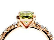 Solitaire Engagement Ring Setting for Fancy Yellow Emerald Cut Center with Trailing Leaf Accent Band and Prong Head in Rose Gold