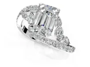 Solitaire Engagement Ring Setting for Emerald Cut Center with Pave Bypass Twist Band and Prong Head in White Gold