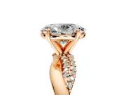 Solitaire Engagement Ring Setting for Oval Center with Pave and Plain Crossover and Basket Head in Rose Gold